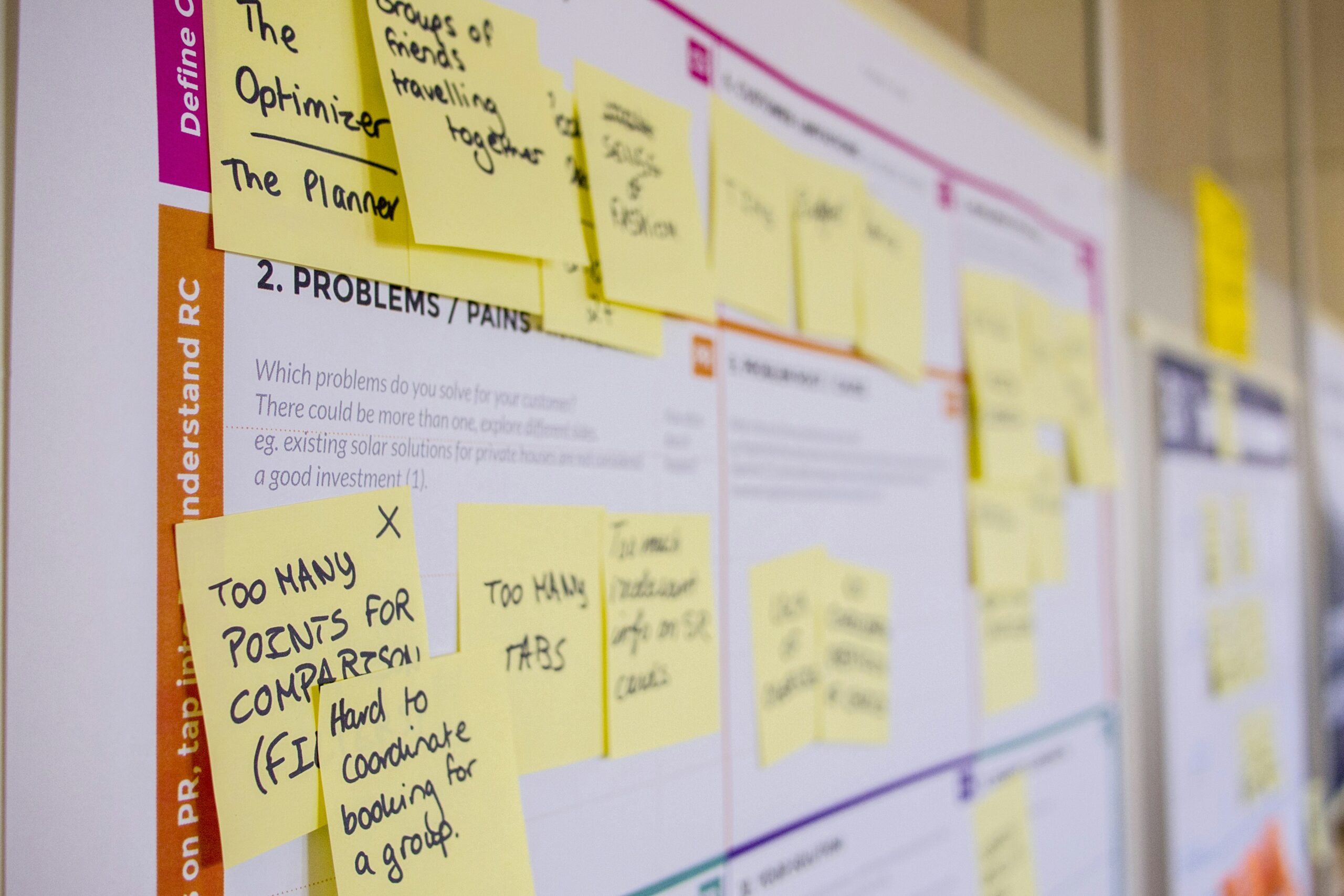 Project planning board with sticky notes